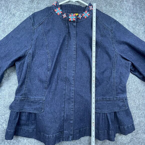 Ruby Rd. Woman Blouse 16W Denim Jacket Boho Chic Beaded Hippy Peplum Retro - Picture 6 of 7